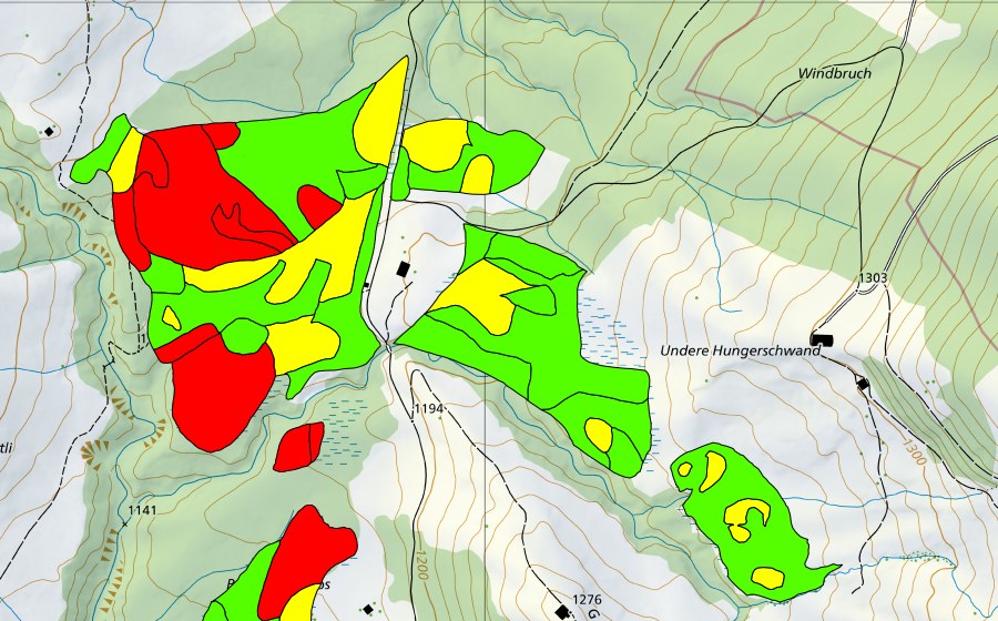 swisstopo national map showing the protected perimeter of Moore bei Unter Hungerschwand (Raised bog)