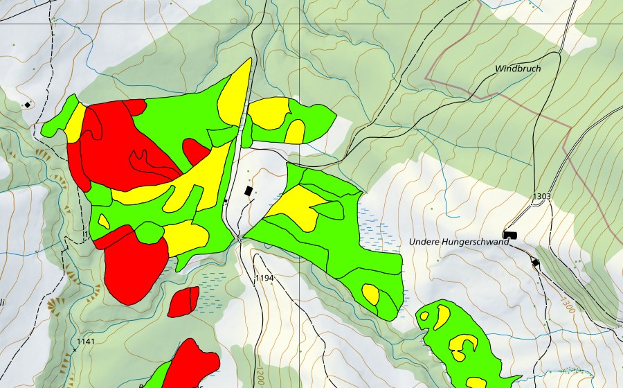 Carte nationale swisstopo avec le périmètre protégé de Moore bei Unter Hungerschwand (Haut-marais)