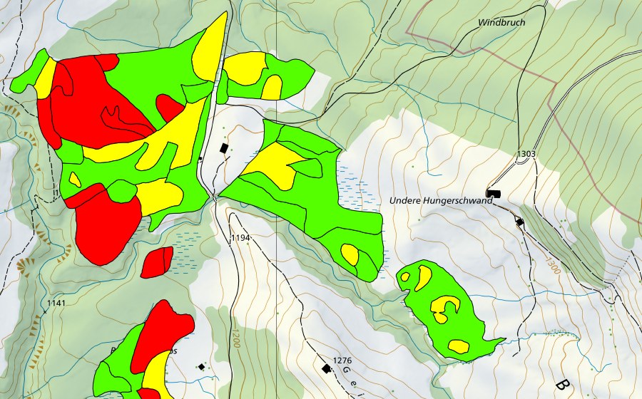 swisstopo national map showing the protected perimeter of Moore bei Unter Hungerschwand (Raised bog)