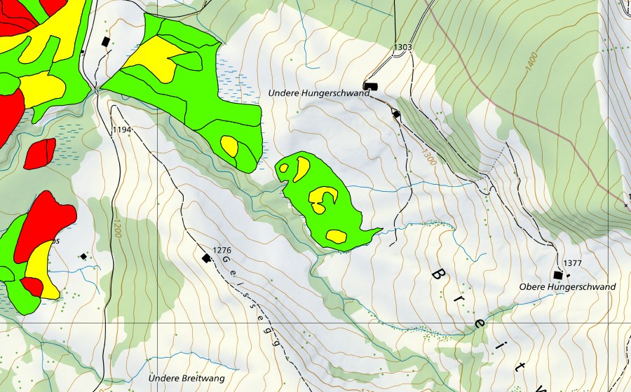 Carte nationale swisstopo avec le périmètre protégé de Moore bei Unter Hungerschwand (Haut-marais)