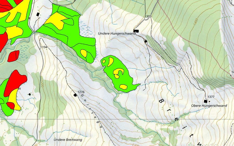 Carte nationale swisstopo avec le périmètre protégé de Moore bei Unter Hungerschwand (Haut-marais)