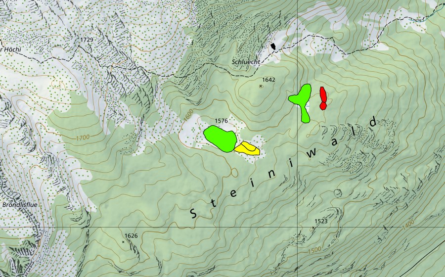 Landeskarte swisstopo mit dem Schutzperimeter von Moore im Steiniwald (Hochmoor)