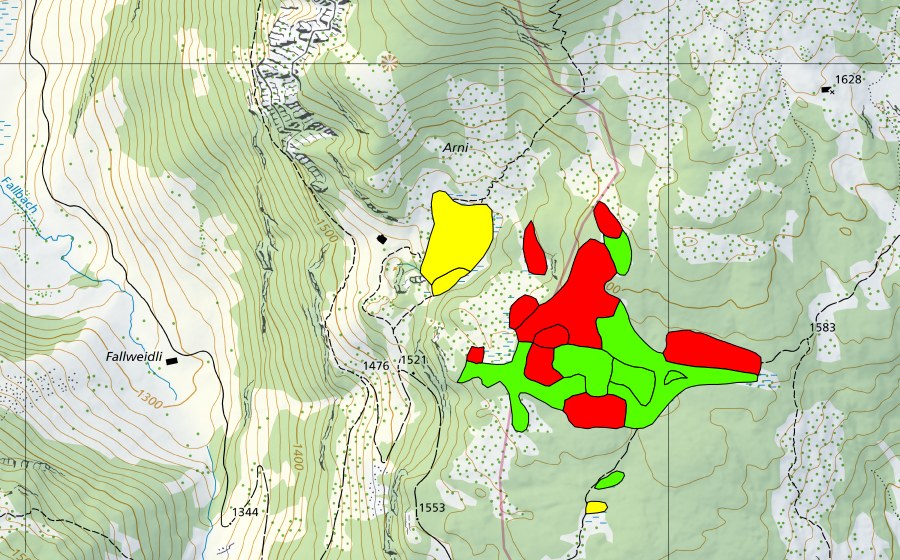 Landeskarte swisstopo mit dem Schutzperimeter von Moore nördlich Grünenbergpass (Hochmoor)