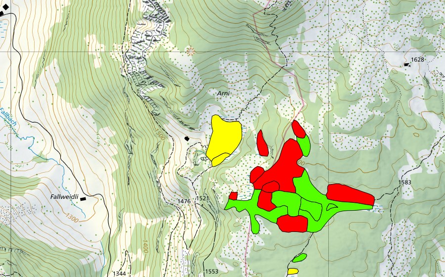 Landeskarte swisstopo mit dem Schutzperimeter von Moore nördlich Grünenbergpass (Hochmoor)
