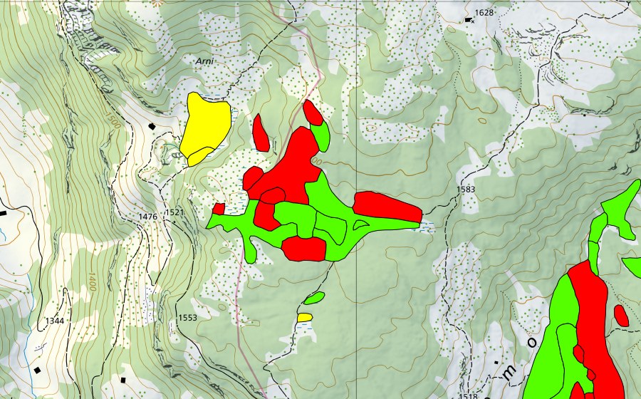 swisstopo national map showing the protected perimeter of Moore nördlich Grünenbergpass (Raised bog)