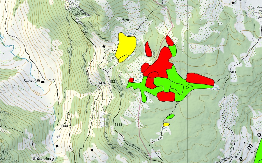 swisstopo national map showing the protected perimeter of Moore nördlich Grünenbergpass (Raised bog)