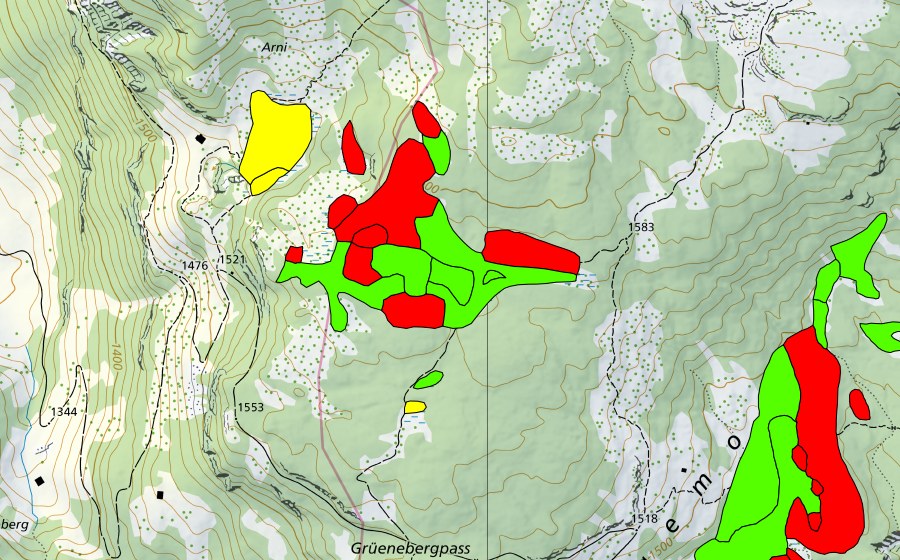 Carte nationale swisstopo avec le périmètre protégé de Moore nördlich Grünenbergpass (Haut-marais)