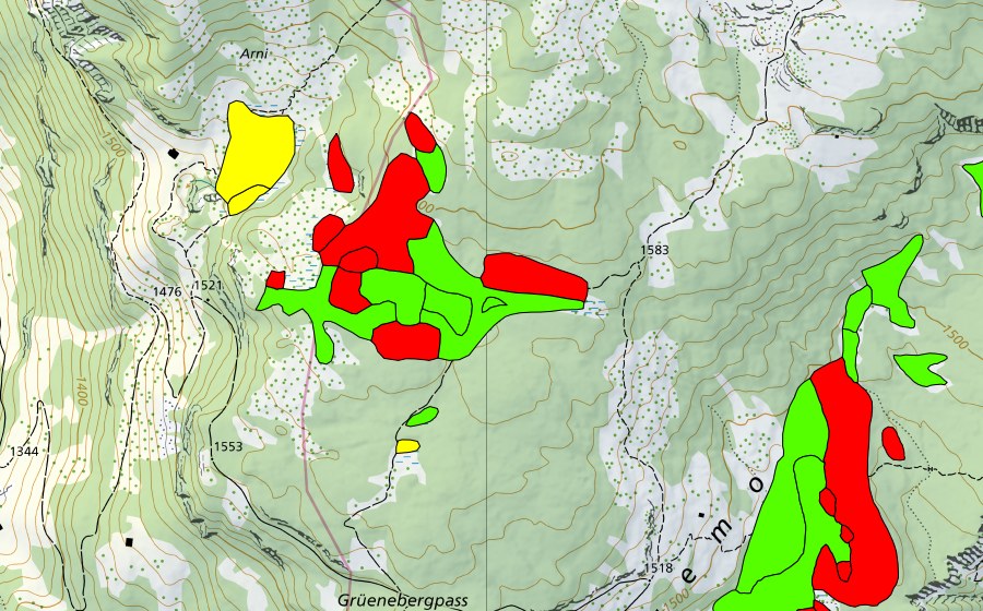 swisstopo national map showing the protected perimeter of Moore nördlich Grünenbergpass (Raised bog)