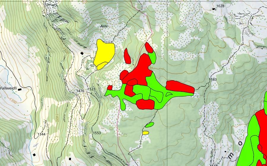Landeskarte swisstopo mit dem Schutzperimeter von Moore nördlich Grünenbergpass (Hochmoor)