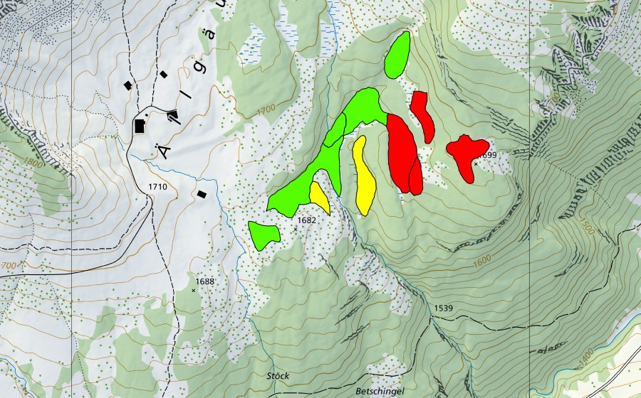 swisstopo national map showing the protected perimeter of Moore östlich Aellgäuli (Raised bog)