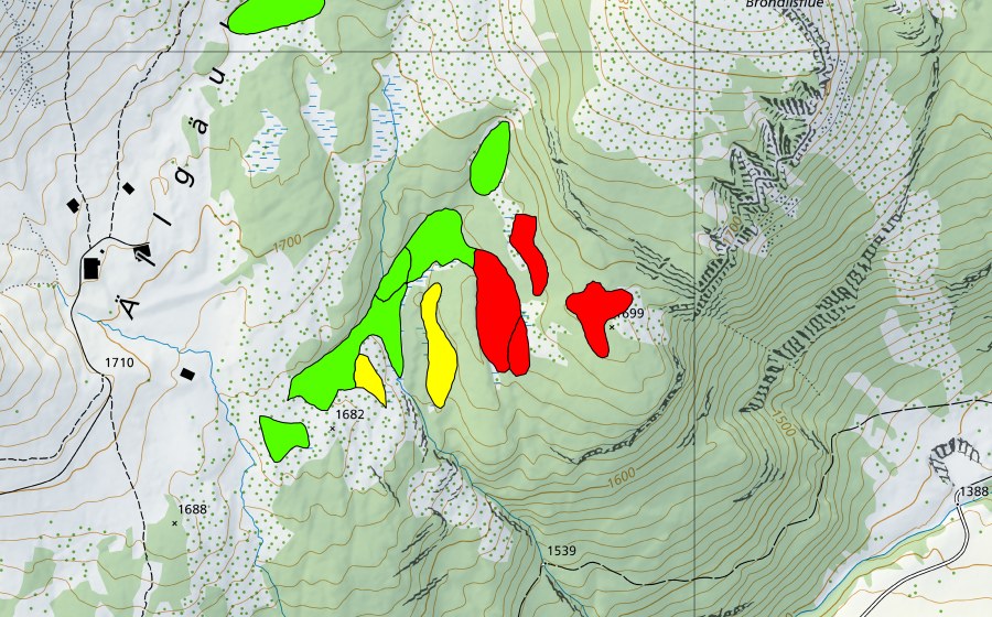 Carte nationale swisstopo avec le périmètre protégé de Moore östlich Aellgäuli (Haut-marais)