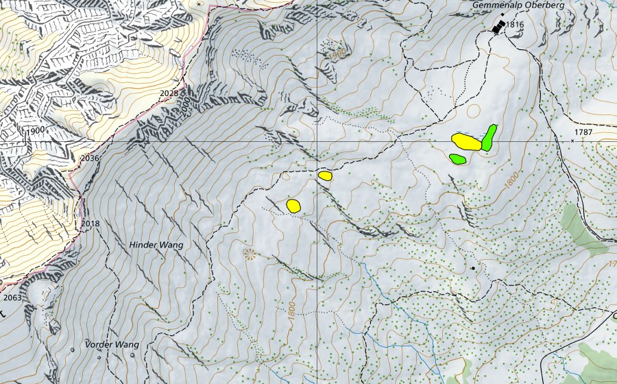 Carte nationale swisstopo avec le périmètre protégé de Moore östlich Gemmenalp (Haut-marais)