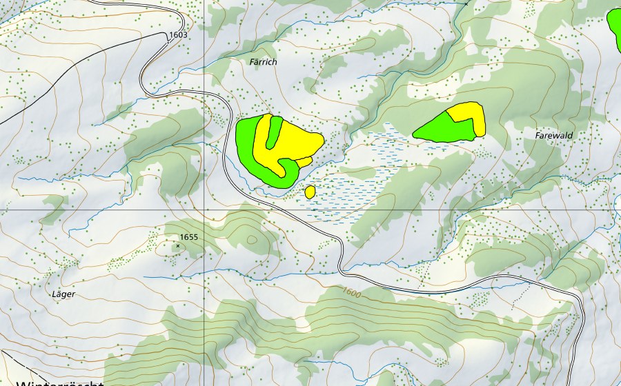 swisstopo national map showing the protected perimeter of Moore südöstlich Färrich am Bol (Raised bog)