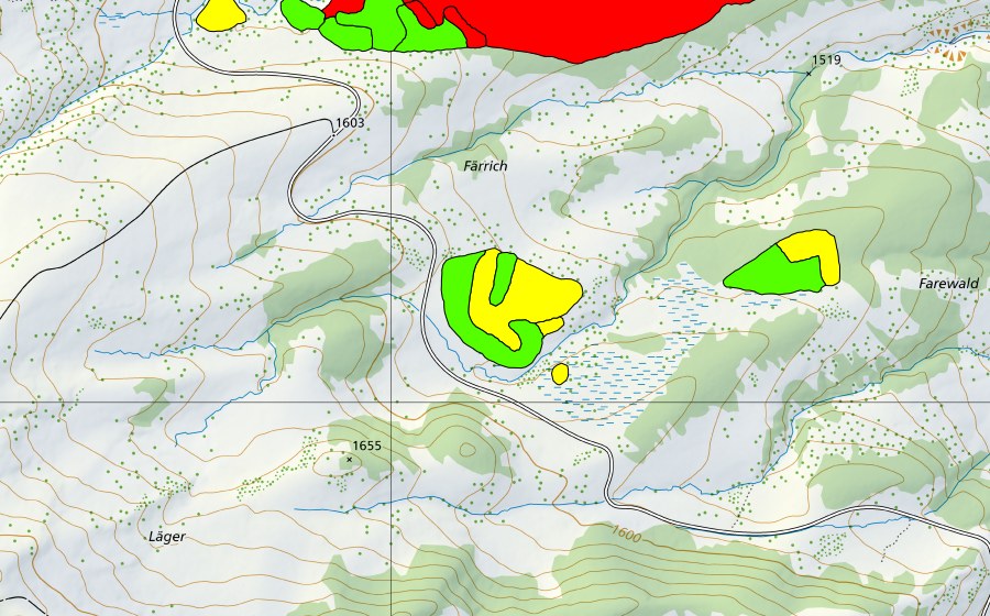 swisstopo national map showing the protected perimeter of Moore südöstlich Färrich am Bol (Raised bog)
