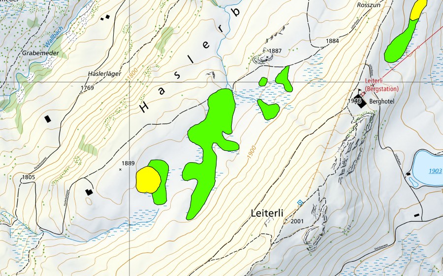 Carte nationale swisstopo avec le périmètre protégé de Moore südöstlich Haslerberg (Haut-marais)
