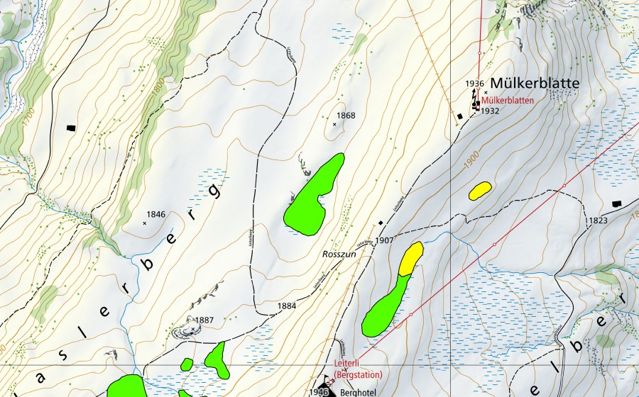 swisstopo national map showing the protected perimeter of Moore südöstlich Haslerberg (Raised bog)