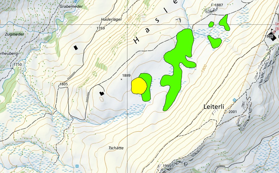 Carte nationale swisstopo avec le périmètre protégé de Moore südöstlich Haslerberg (Haut-marais)