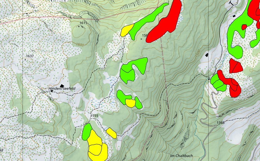 Landeskarte swisstopo mit dem Schutzperimeter von Moore südwestlich Grünenbergpass (Hochmoor)