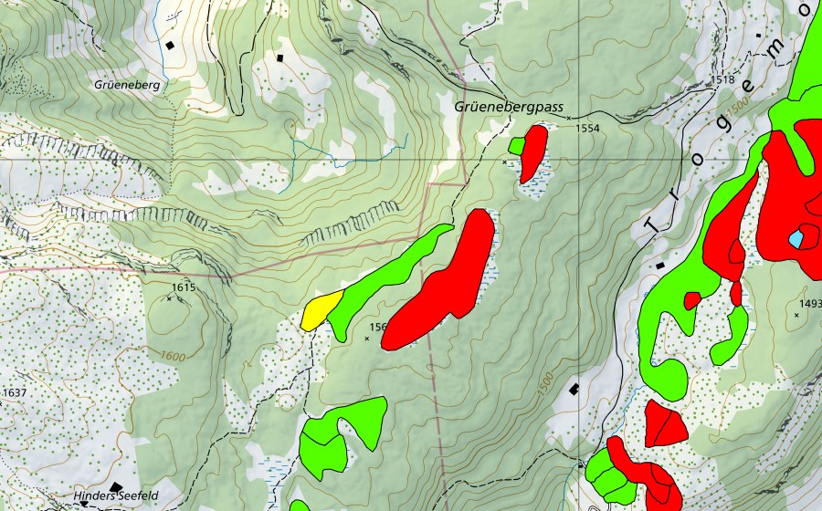 Carte nationale swisstopo avec le périmètre protégé de Moore südwestlich Grünenbergpass (Haut-marais)