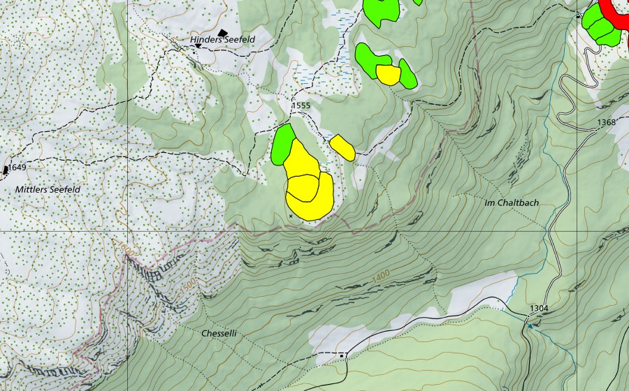 Landeskarte swisstopo mit dem Schutzperimeter von Moore südwestlich Grünenbergpass (Hochmoor)