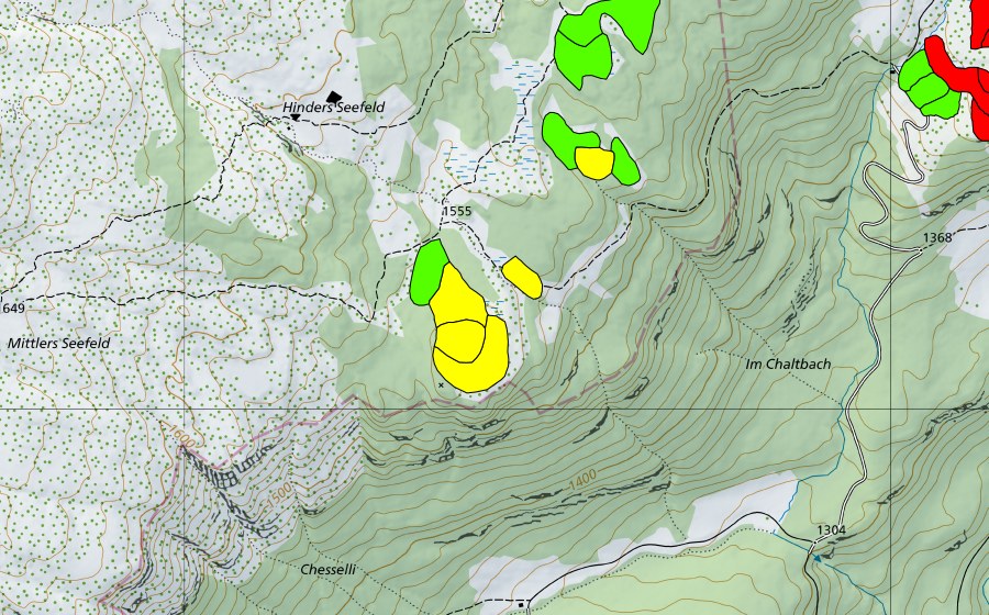Landeskarte swisstopo mit dem Schutzperimeter von Moore südwestlich Grünenbergpass (Hochmoor)