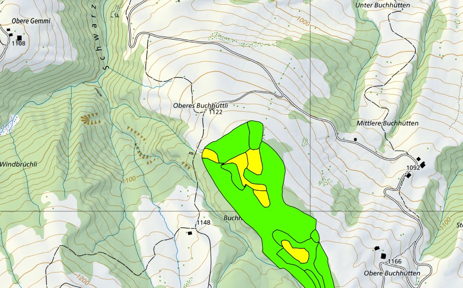Carte nationale swisstopo avec le périmètre protégé de Moore westlich Bütlerschwandgraben (Haut-marais)