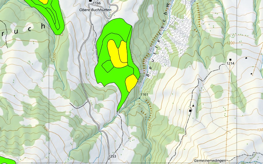 Carte nationale swisstopo avec le périmètre protégé de Moore westlich Bütlerschwandgraben (Haut-marais)