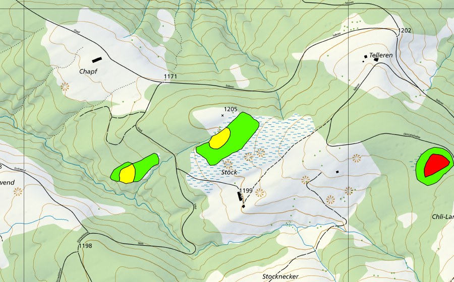 Carte nationale swisstopo avec le périmètre protégé de Moore zwischen Alp Stöck und Gschwend (Haut-marais)