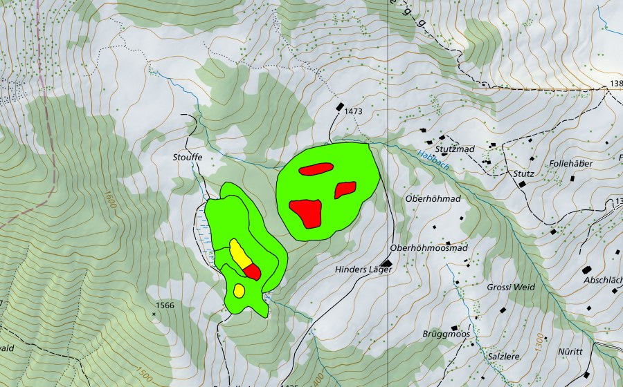 Landeskarte swisstopo mit dem Schutzperimeter von Moorwald Hinters Läger (Hochmoor)