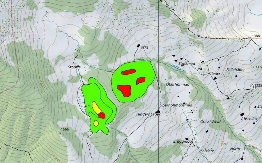 Carte nationale swisstopo avec le périmètre protégé de Moorwald Hinters Läger (Haut-marais)