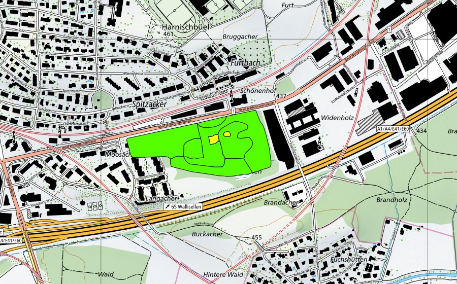 Landeskarte swisstopo mit dem Schutzperimeter von Moos Schönenhof bei Wallisellen (Hochmoor)