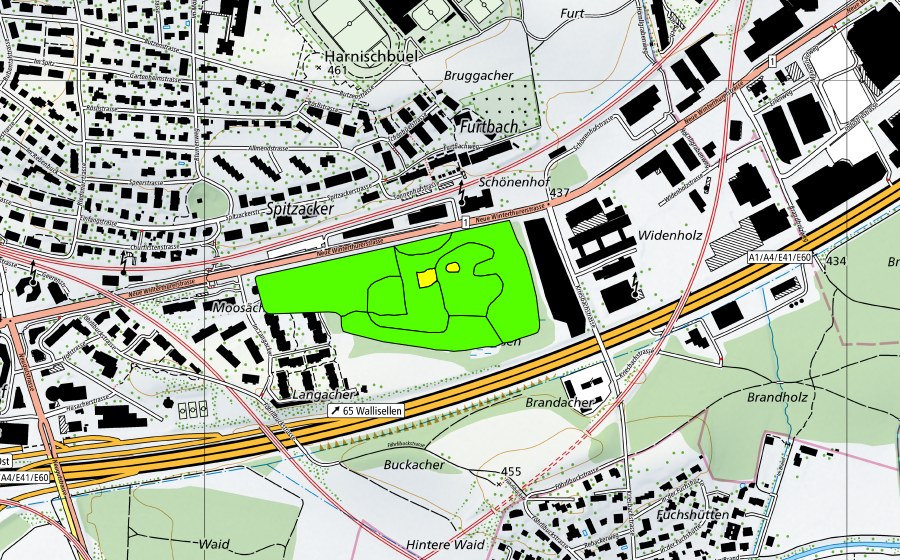 Landeskarte swisstopo mit dem Schutzperimeter von Moos Schönenhof bei Wallisellen (Hochmoor)
