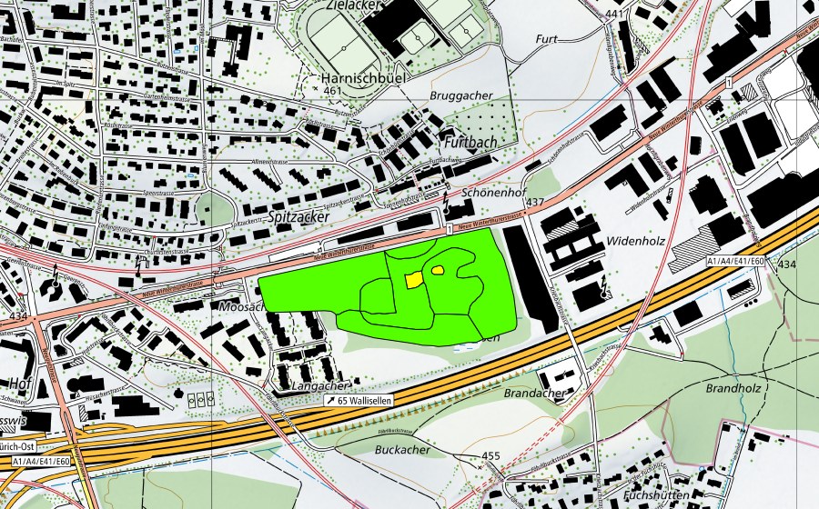 swisstopo national map showing the protected perimeter of Moos Schönenhof bei Wallisellen (Raised bog)