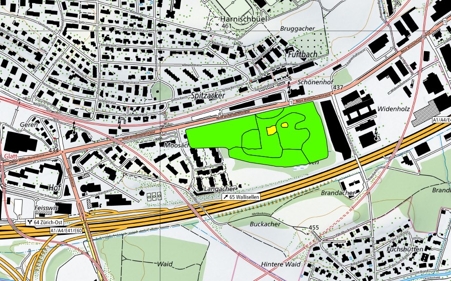 swisstopo national map showing the protected perimeter of Moos Schönenhof bei Wallisellen (Raised bog)