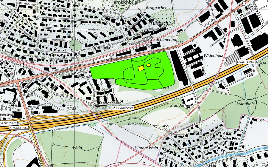 swisstopo national map showing the protected perimeter of Moos Schönenhof bei Wallisellen (Raised bog)