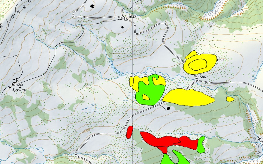 Carte nationale swisstopo avec le périmètre protégé de Möser östlich Widegg (Haut-marais)