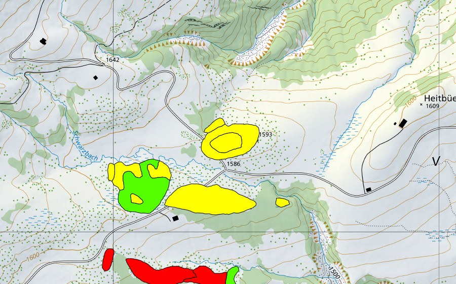 swisstopo national map showing the protected perimeter of Möser östlich Widegg (Raised bog)