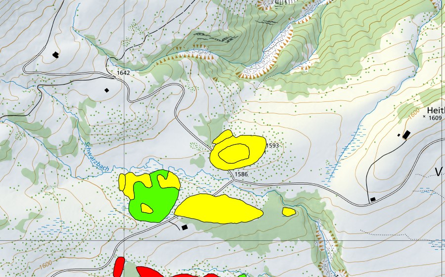 Landeskarte swisstopo mit dem Schutzperimeter von Möser östlich Widegg (Hochmoor)