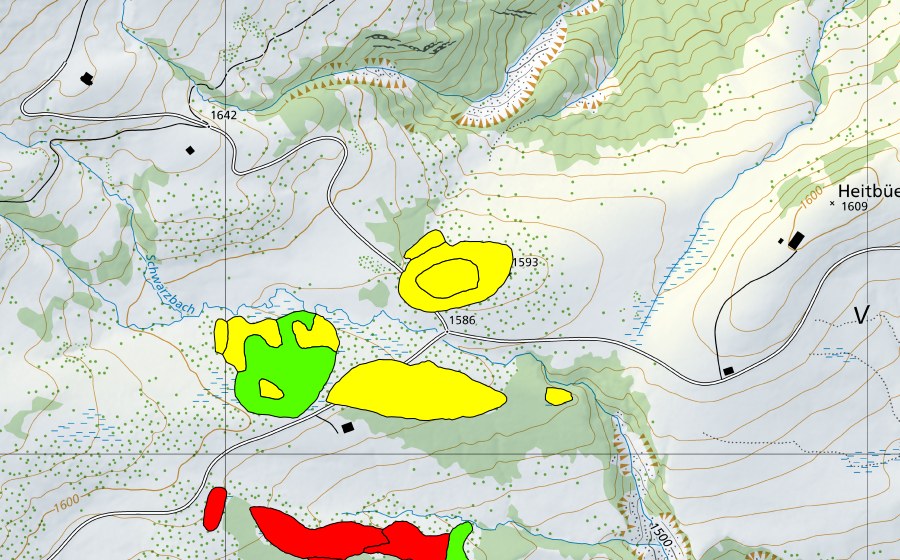 swisstopo national map showing the protected perimeter of Möser östlich Widegg (Raised bog)
