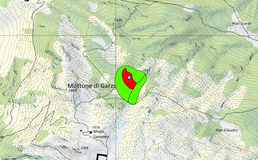 swisstopo national map showing the protected perimeter of Mottone di Garzonera (Raised bog)