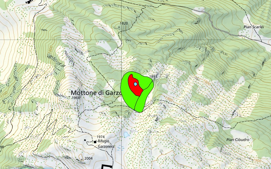 swisstopo national map showing the protected perimeter of Mottone di Garzonera (Raised bog)