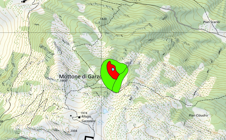 swisstopo national map showing the protected perimeter of Mottone di Garzonera (Raised bog)