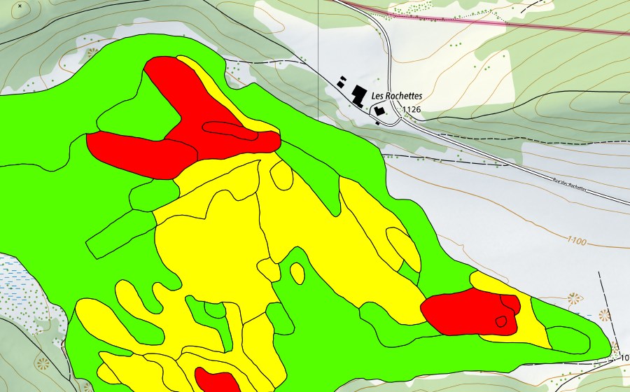 swisstopo national map showing the protected perimeter of Mouille de la Vraconne (Raised bog)