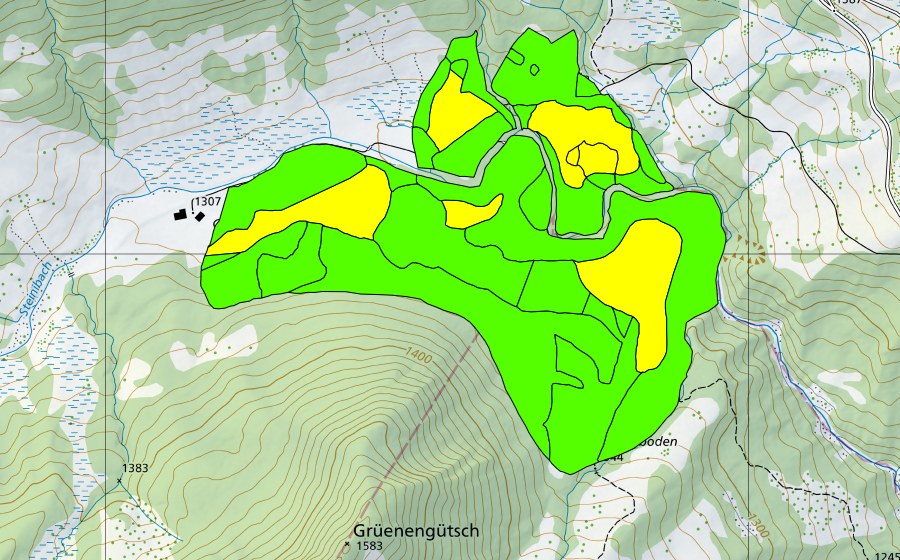 swisstopo national map showing the protected perimeter of Münchenboden/Grund/Ochsenalp (Raised bog)