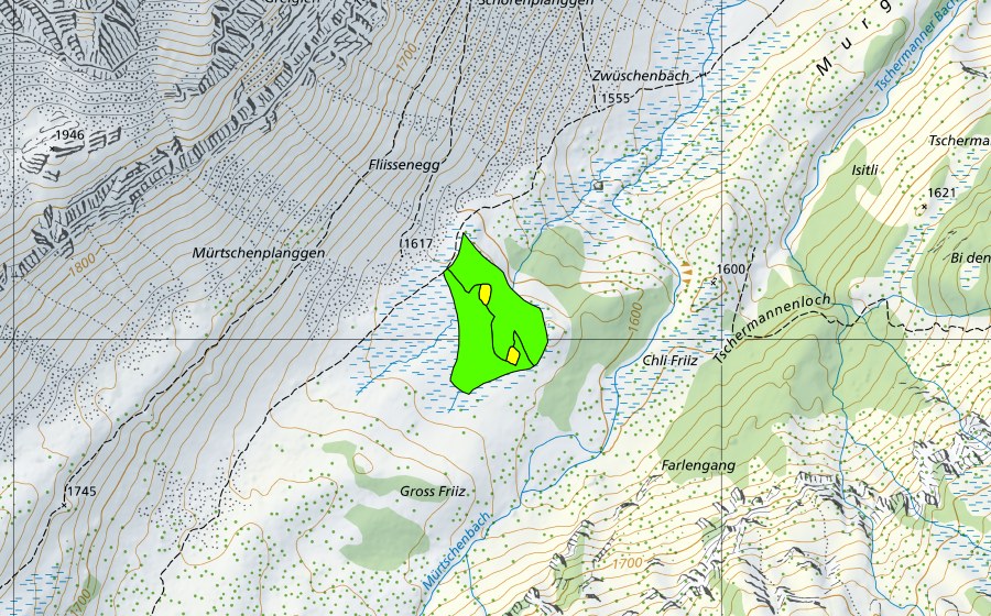 swisstopo national map showing the protected perimeter of Mürtschen (Raised bog)