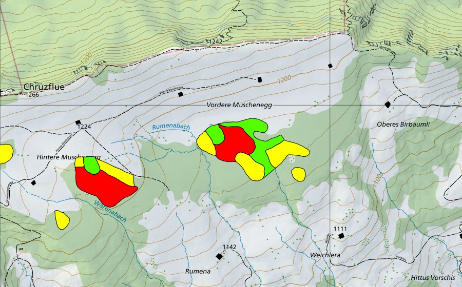 Landeskarte swisstopo mit dem Schutzperimeter von Muschenegg (Hochmoor)