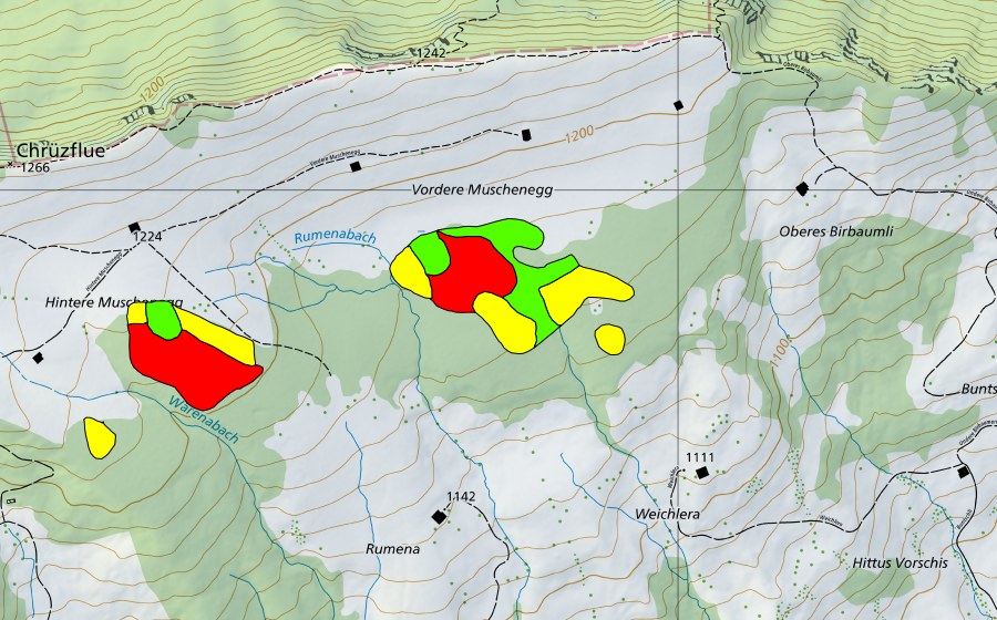 Landeskarte swisstopo mit dem Schutzperimeter von Muschenegg (Hochmoor)