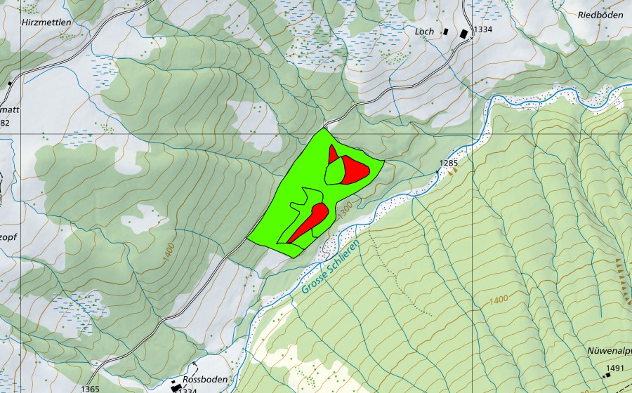 Landeskarte swisstopo mit dem Schutzperimeter von Nassboden (Hochmoor)