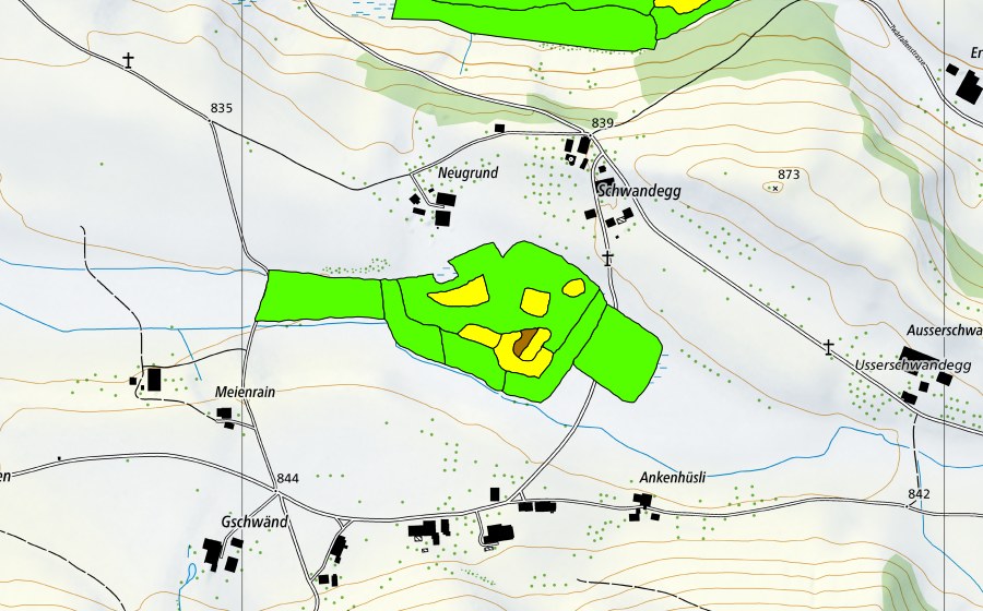 Carte nationale swisstopo avec le périmètre protégé de Neugrundmoor/Würzgarten (Haut-marais)
