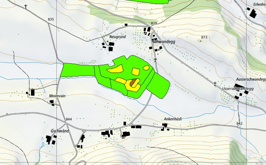 Landeskarte swisstopo mit dem Schutzperimeter von Neugrundmoor/Würzgarten (Hochmoor)